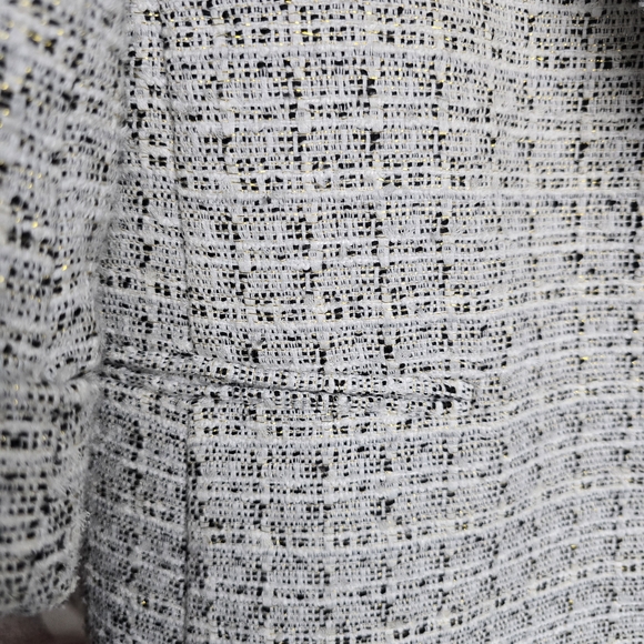 Anne Klein Classic Tweed Open Front Gray Blazer Black And Gold Specks Size M - Picture 6 of 7